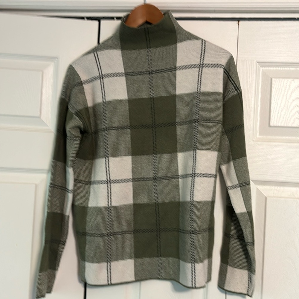 Green Plaid Mock Turtleneck Sweater